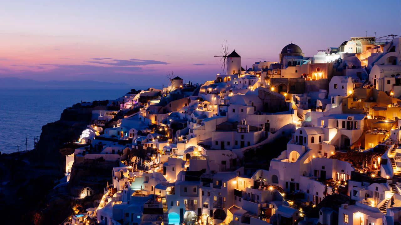 Wallpaper city, resort, sunset, architecture, buildings, oia, greece
