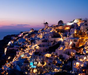 Preview wallpaper city, resort, sunset, architecture, buildings, oia, greece
