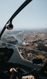 Preview wallpaper city, river, aerial view, overview, height