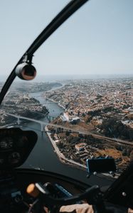 Preview wallpaper city, river, aerial view, overview, height