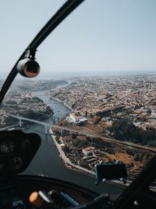 Preview wallpaper city, river, aerial view, overview, height
