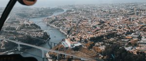 Preview wallpaper city, river, aerial view, overview, height