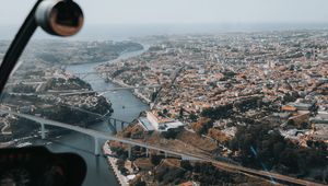 Preview wallpaper city, river, aerial view, overview, height