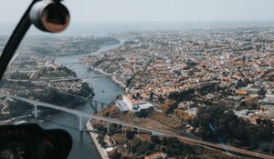 Preview wallpaper city, river, aerial view, overview, height
