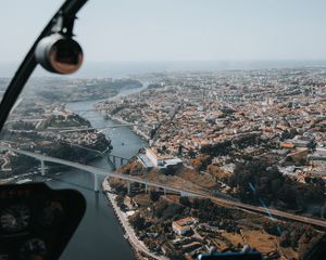 Preview wallpaper city, river, aerial view, overview, height