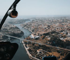 Preview wallpaper city, river, aerial view, overview, height