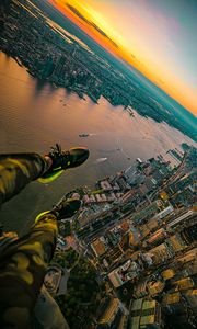 Preview wallpaper city, river, aerial view, legs, overview