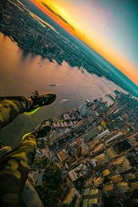 Preview wallpaper city, river, aerial view, legs, overview