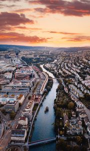 Preview wallpaper city, river, aerial view, buildings, architecture, overview