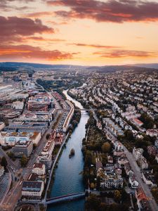 Preview wallpaper city, river, aerial view, buildings, architecture, overview