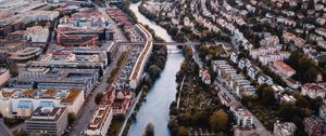 Preview wallpaper city, river, aerial view, buildings, architecture, overview