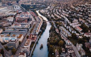 Preview wallpaper city, river, aerial view, buildings, architecture, overview