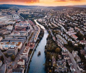 Preview wallpaper city, river, aerial view, buildings, architecture, overview