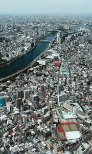 Preview wallpaper city, river, aerial view, buildings, cityscape