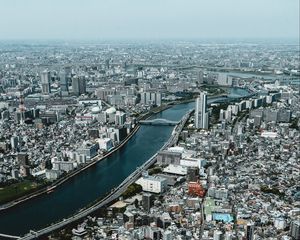 Preview wallpaper city, river, aerial view, buildings, cityscape