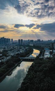 Preview wallpaper city, river, aerial view, buildings, cityscape