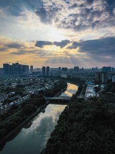 Preview wallpaper city, river, aerial view, buildings, cityscape