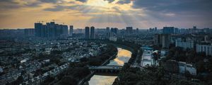 Preview wallpaper city, river, aerial view, buildings, cityscape