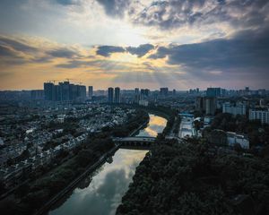 Preview wallpaper city, river, aerial view, buildings, cityscape