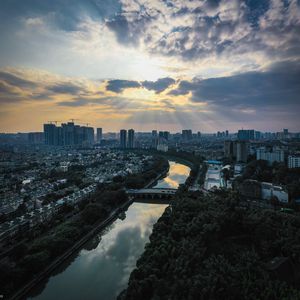 Preview wallpaper city, river, aerial view, buildings, cityscape