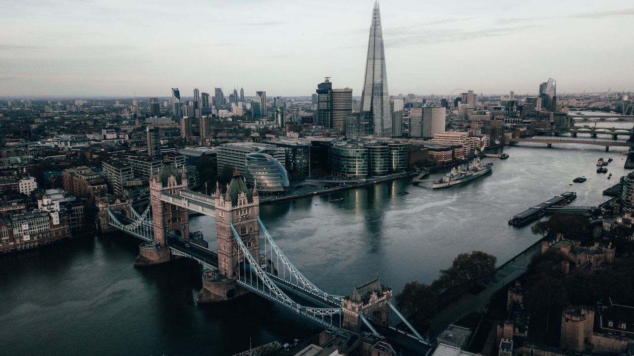 Wallpaper city, river, aerial view, buildings, architecture, london