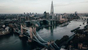 Preview wallpaper city, river, aerial view, buildings, architecture, london