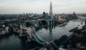 Preview wallpaper city, river, aerial view, buildings, architecture, london