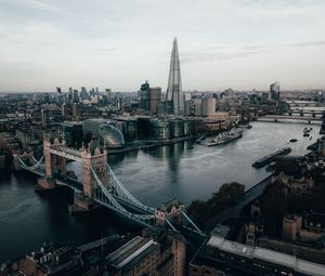 Preview wallpaper city, river, aerial view, buildings, architecture, london