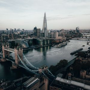 Preview wallpaper city, river, aerial view, buildings, architecture, london
