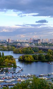 Preview wallpaper city, river, bridge, view, kiev, ukraine