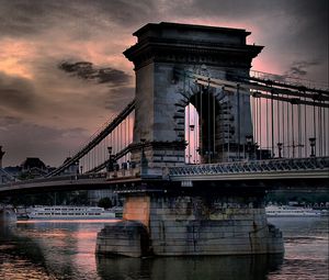 Preview wallpaper city, river, bridge, sunset, stone