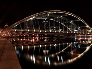 Preview wallpaper city, river, bridge, lights