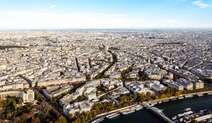 Preview wallpaper city, river, buildings, aerial view, ships