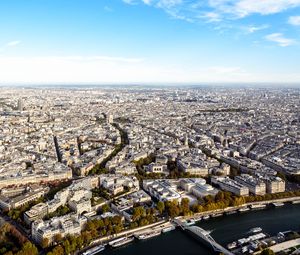 Preview wallpaper city, river, buildings, aerial view, ships