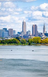 Preview wallpaper city, river, buildings, boats, water