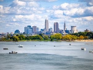 Preview wallpaper city, river, buildings, boats, water