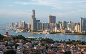 Preview wallpaper city, river, buildings, aerial view