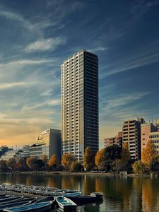 Preview wallpaper city, river, buildings, boats