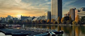 Preview wallpaper city, river, buildings, boats