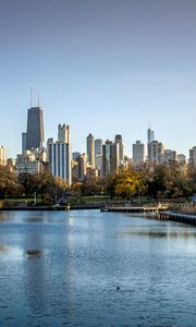 Preview wallpaper city, river, buildings, park, chicago