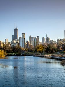 Preview wallpaper city, river, buildings, park, chicago