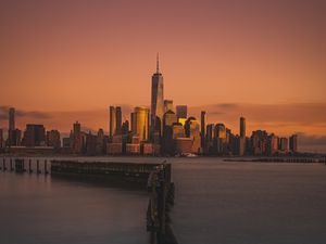 Preview wallpaper city, river, coast, buildings, architecture