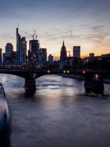 Preview wallpaper city, river, dusk, evening