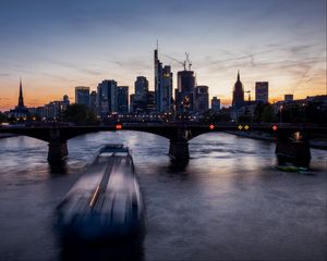 Preview wallpaper city, river, dusk, evening
