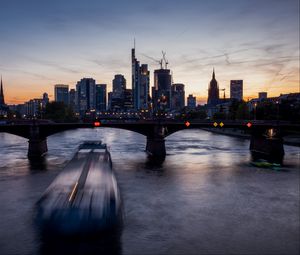 Preview wallpaper city, river, dusk, evening