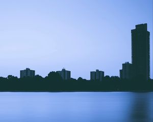 Preview wallpaper city, river, evening, buildings