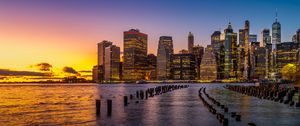 Preview wallpaper city, river, evening, lights