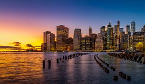 Preview wallpaper city, river, evening, lights