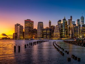 Preview wallpaper city, river, evening, lights