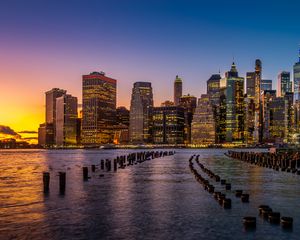 Preview wallpaper city, river, evening, lights